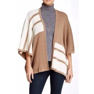 BROCHU WALKER Peruvian Made Alpaca Wool Blend Colorblock City Poncho Cardigan